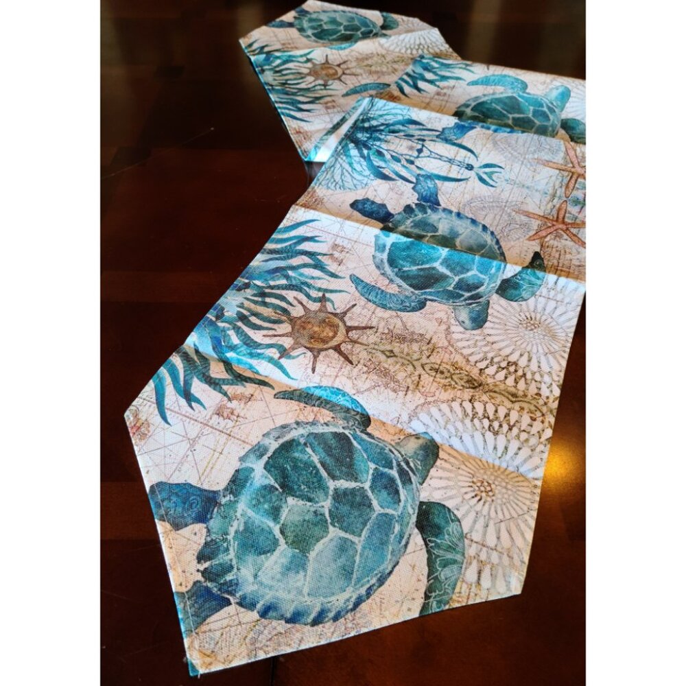 Sea Turtle Table Runner Nautical Beach Decor Cottage Decoration Decorative Cloth